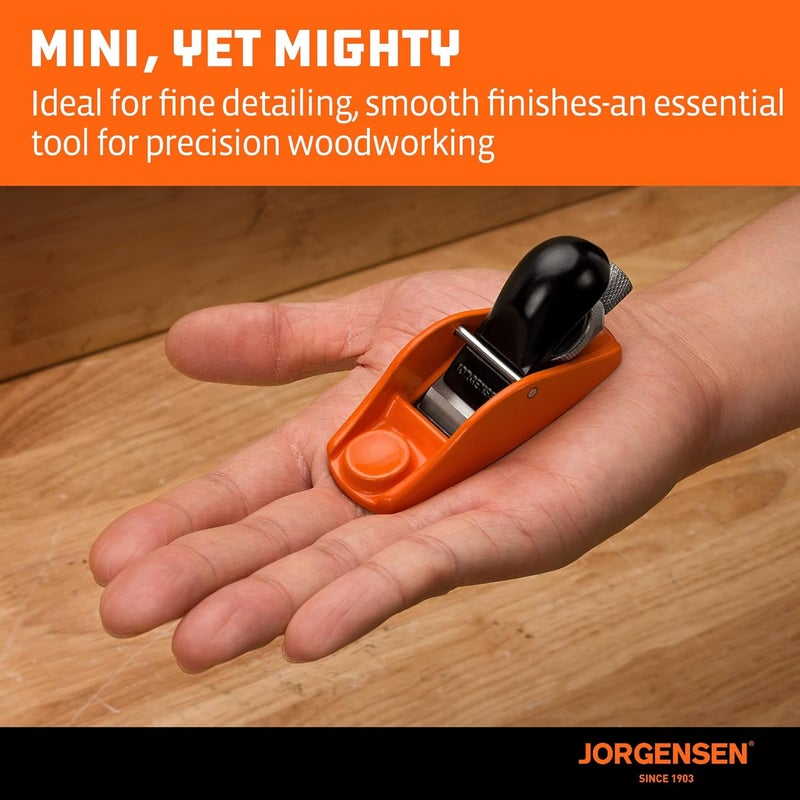 Jorgensen 3.5" Mini Wood Planer - Mini Hand Planer for Woodworking, Block Plane, Small Hand Plane for Trimming, Wood Planing, Craft, Professional Ductile Iron Body, Adjustable Cutting Depth - Image 3
